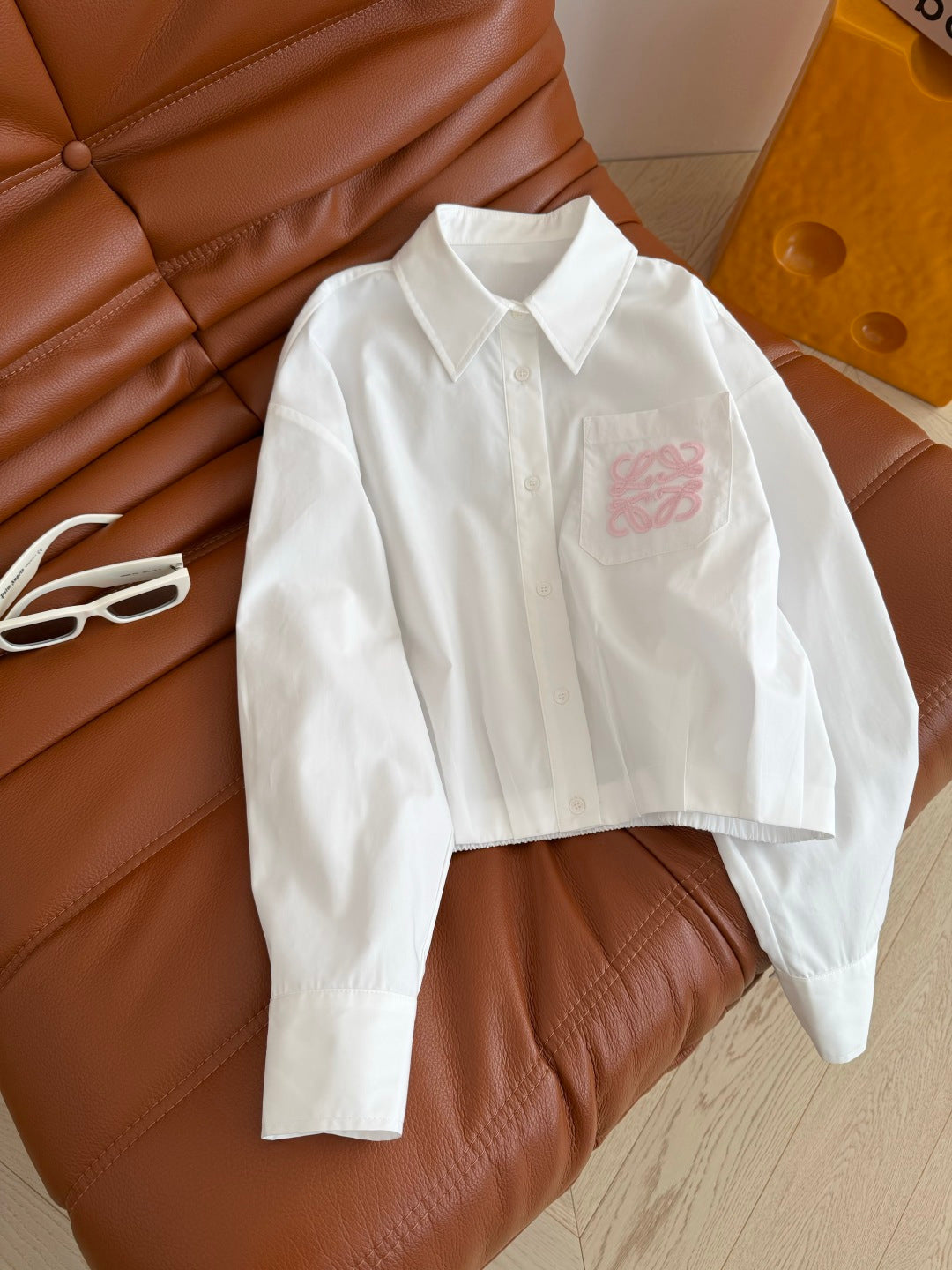 Loewe Cropped Shirt with Anagram Embroidery White Cotton 348888