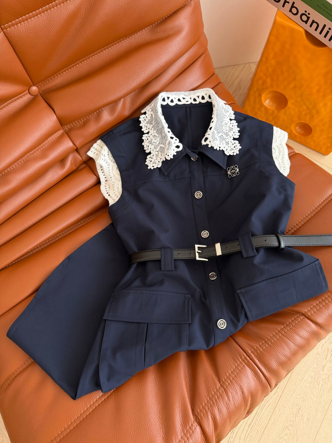 Loewe 26s Navy Blue Dress Lace Cotton Polyester 380017