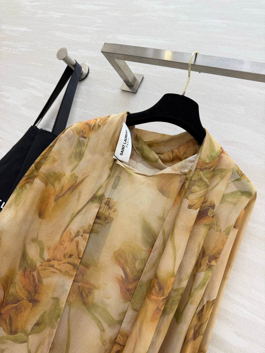 YSL Lavallière Leopard-Print Blouse Beige Silk 397064