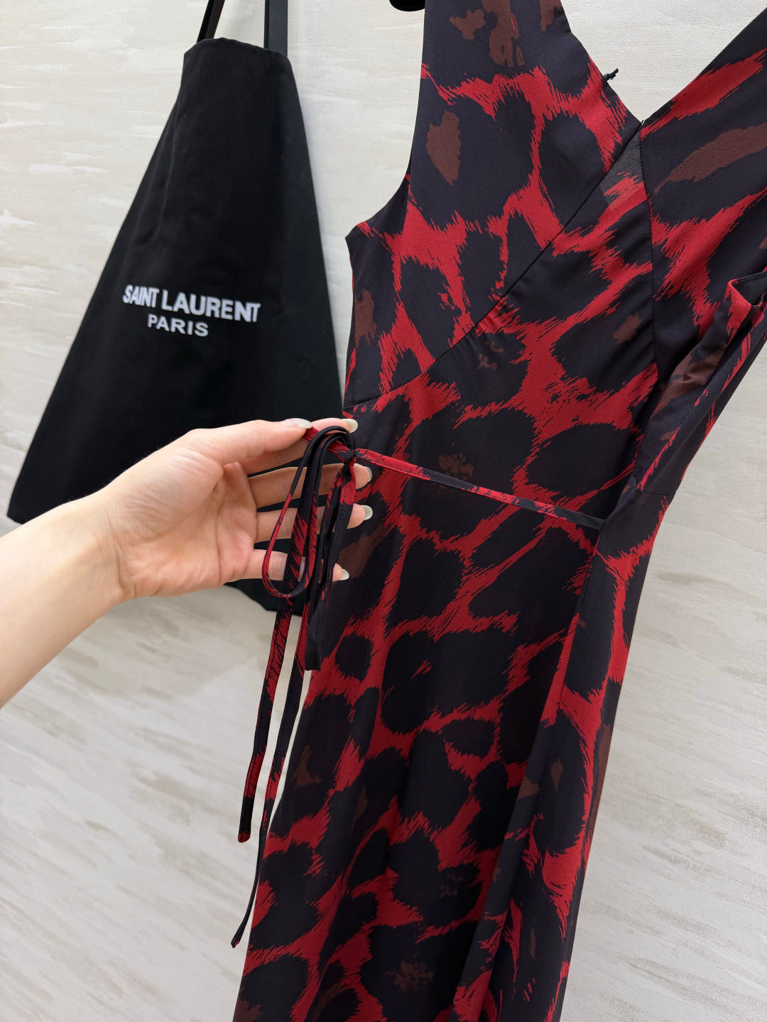 YSL 26s V-Neck Maxi Dress Black Red Dress 398892