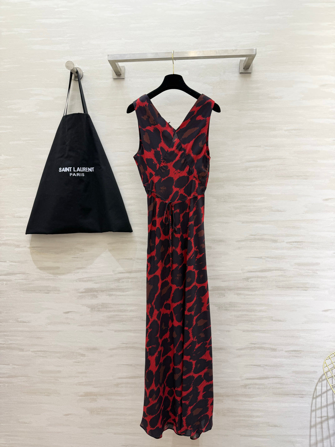 YSL 26s V-Neck Maxi Dress Black Red Dress 398892