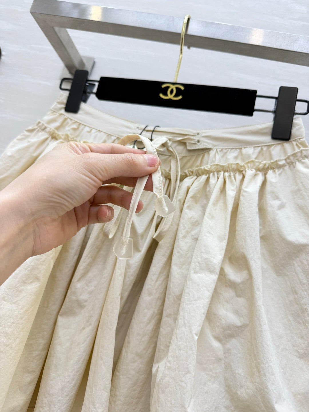 Loewe 26s Drawstring Mini Skirt Cream Cotton 398858