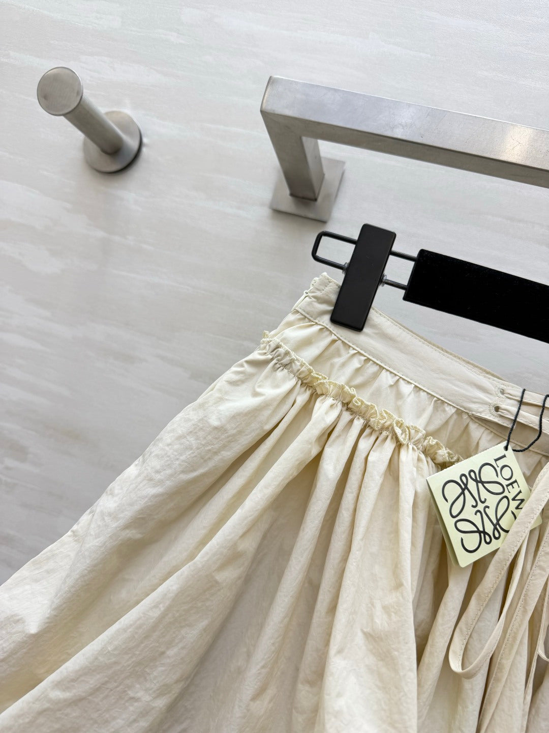 Loewe 26s Drawstring Mini Skirt Cream Cotton 398858