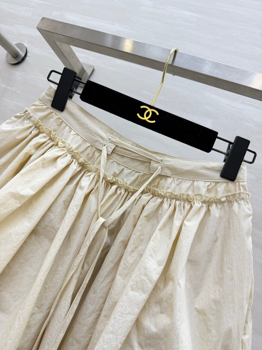 Loewe 26s Drawstring Mini Skirt Cream Cotton 398858