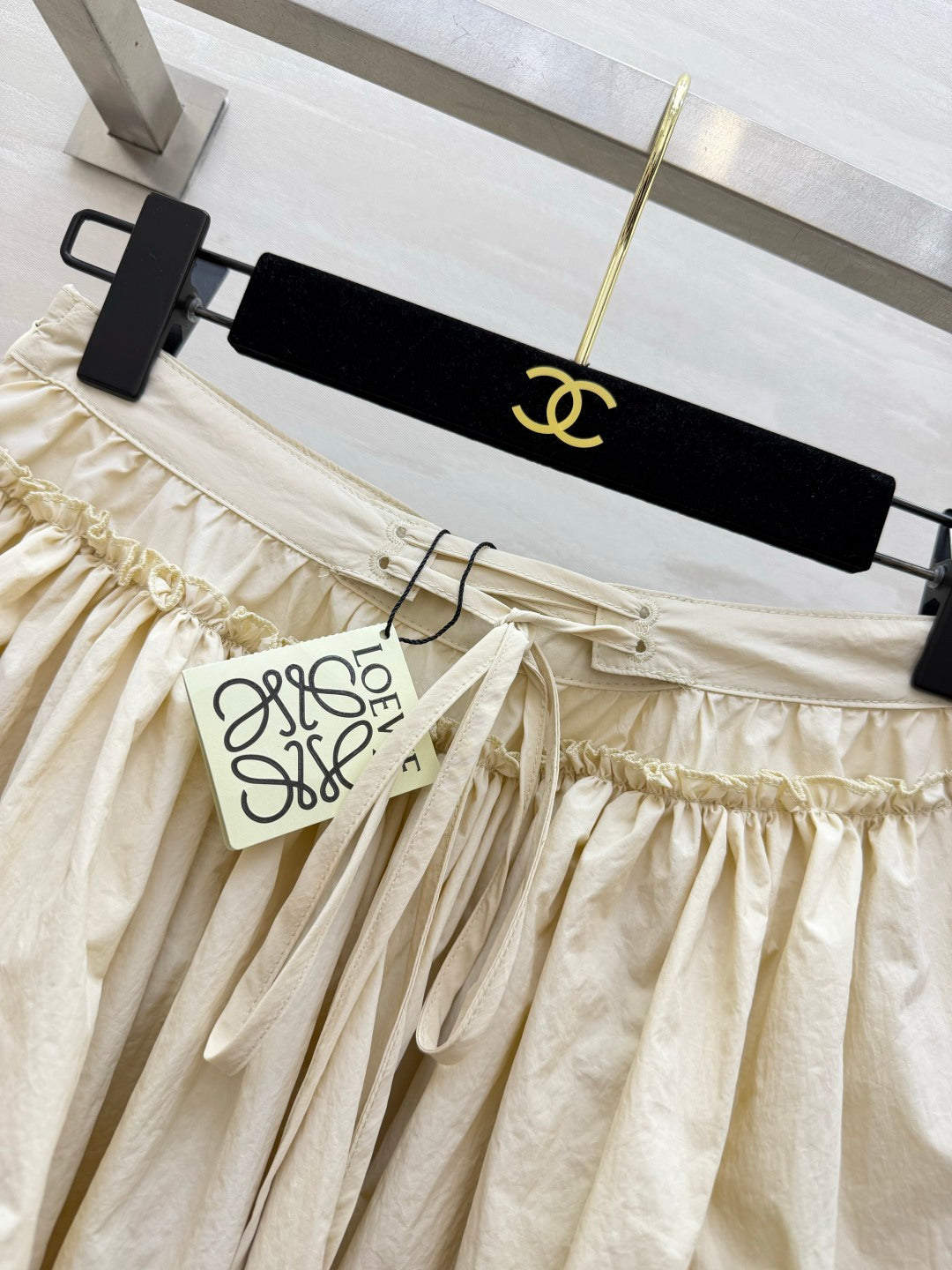 Loewe 26s Drawstring Mini Skirt Cream Cotton 398858