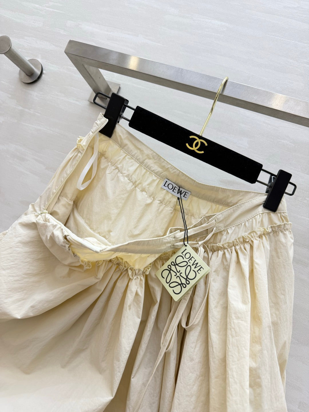 Loewe 26s Drawstring Mini Skirt Cream Cotton 398858