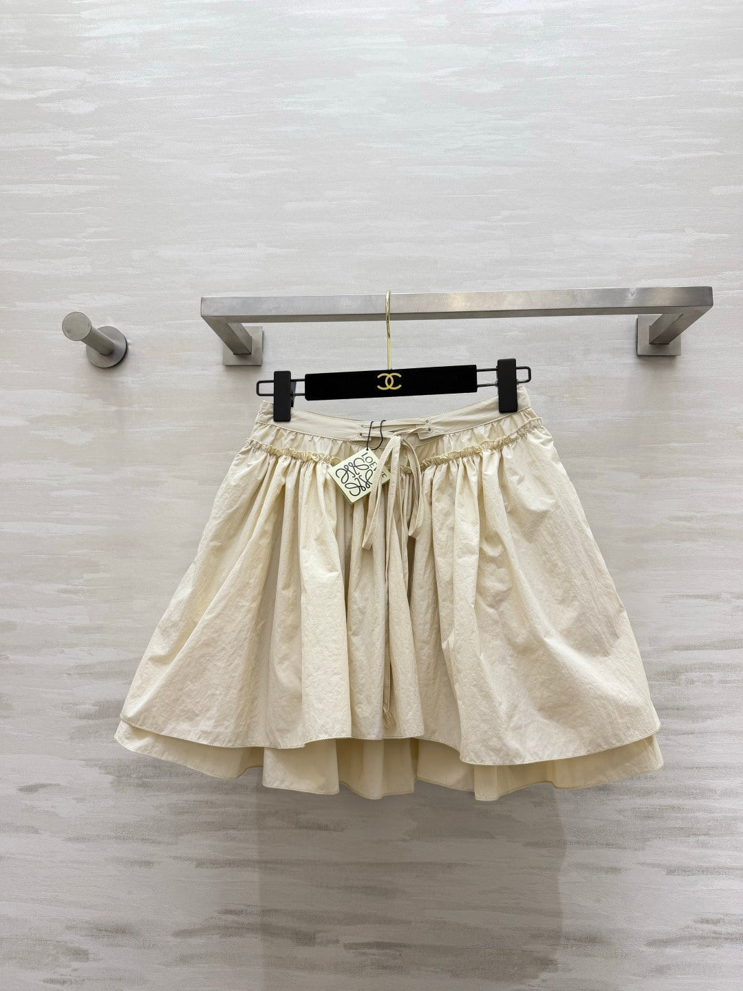 Loewe 26s Drawstring Mini Skirt Cream Cotton 398858
