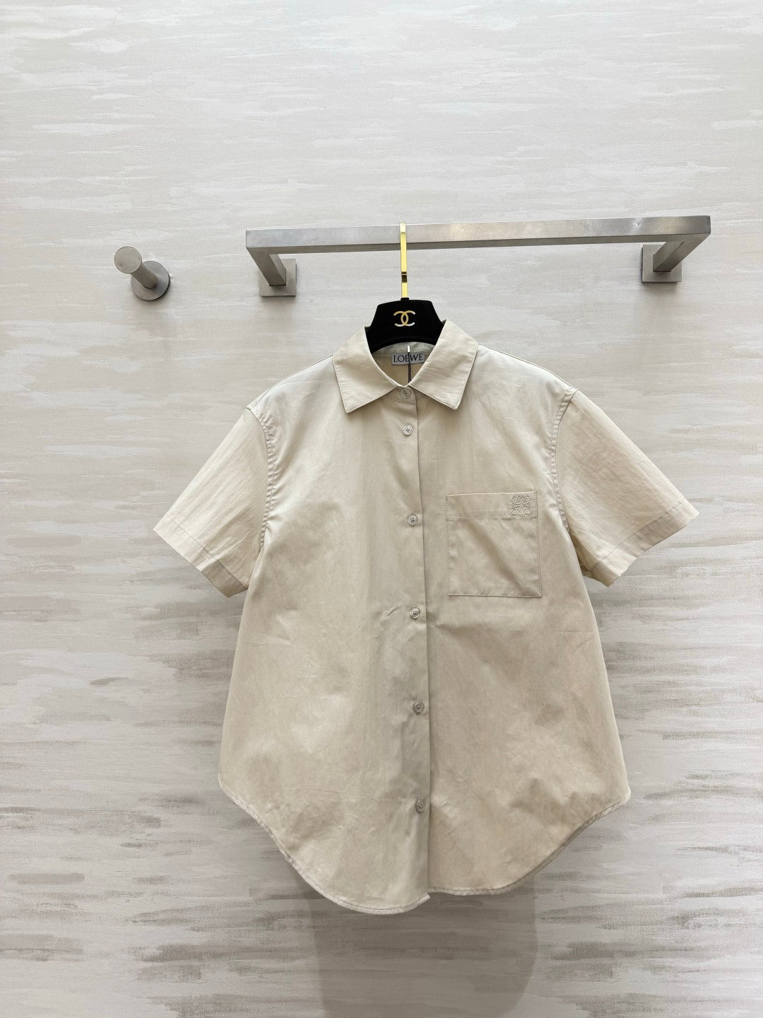 Loewe 26s Short-Sleeved Shirt Cream Cotton 398853