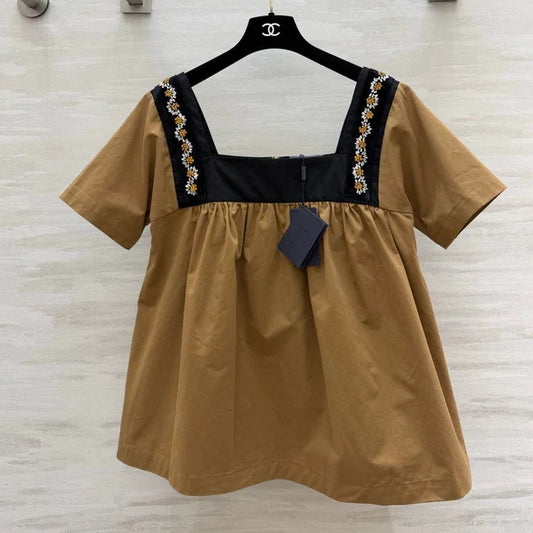 Prada 2026 Babydol Shirt Brown Black Cotton 402215