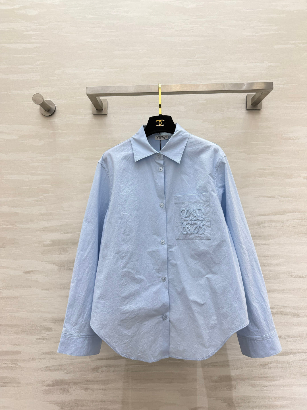 Loewe Embroidered Cotton Shirt Blue Cotton 410406