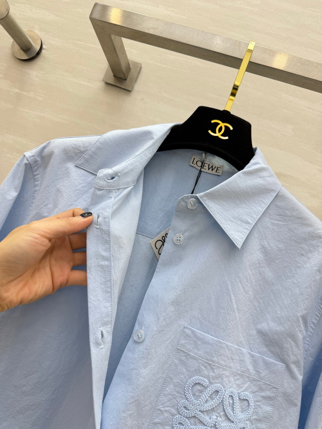 Loewe Embroidered Cotton Shirt Blue Cotton 410406