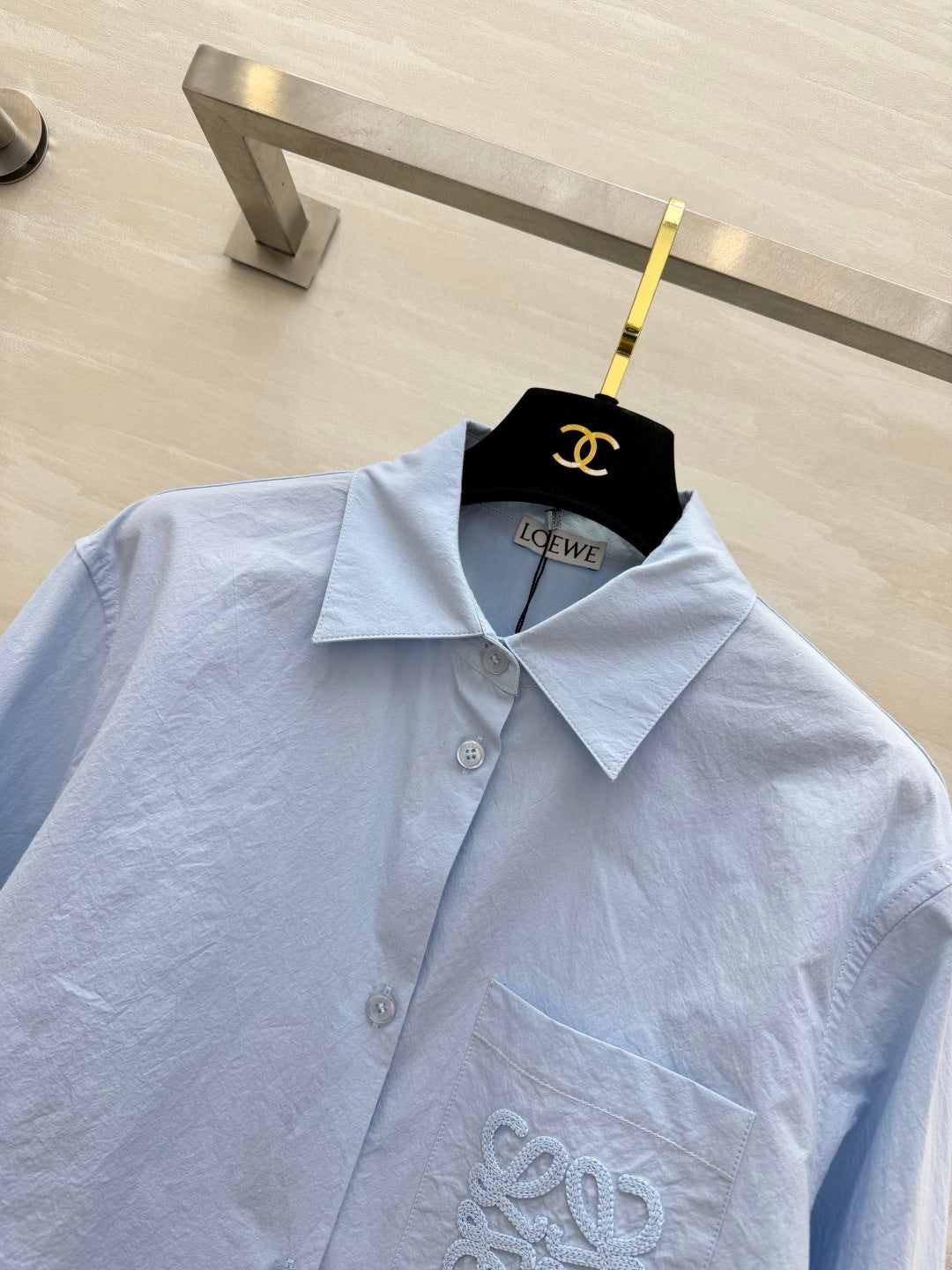 Loewe Embroidered Cotton Shirt Blue Cotton 410406
