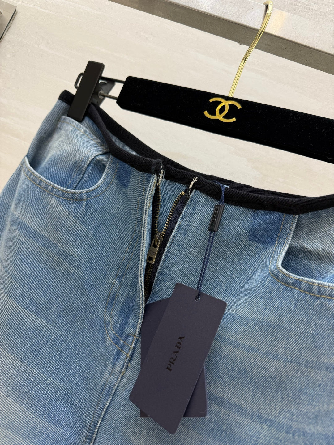 Prada 26s Wide-Leg Jeans Light Blue Washed Denim 405808
