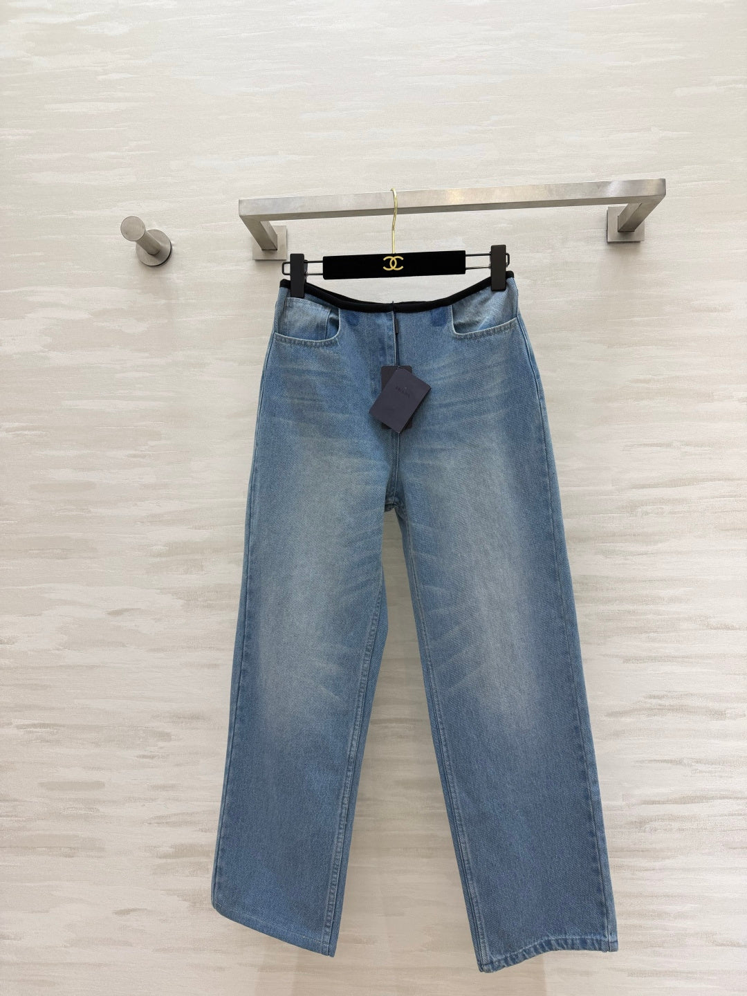 Prada 26s Wide-Leg Jeans Light Blue Washed Denim 405808