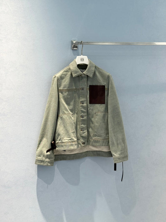 Loewe 25 Jacket Beige Green Cotton And Denim