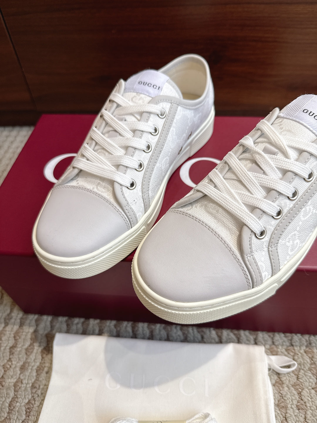 GG Tennis 1977 Low-Top Sneakers Grey White Leather Canvas 104417