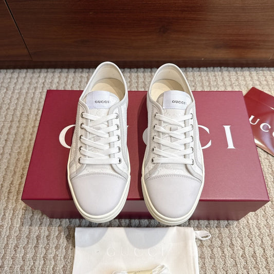 GG Tennis 1977 Low-Top Sneakers Grey White Leather Canvas 104417