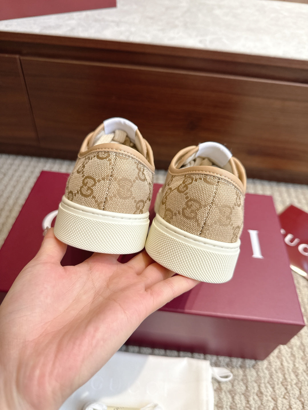 GG Tennis 1977 Low-Top Sneakers Brown Beige Leather Canvas 104421