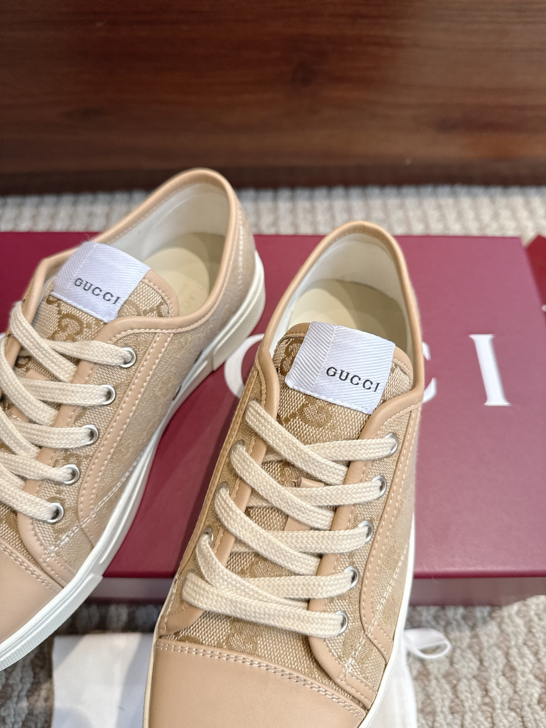 GG Tennis 1977 Low-Top Sneakers Brown Beige Leather Canvas 104421
