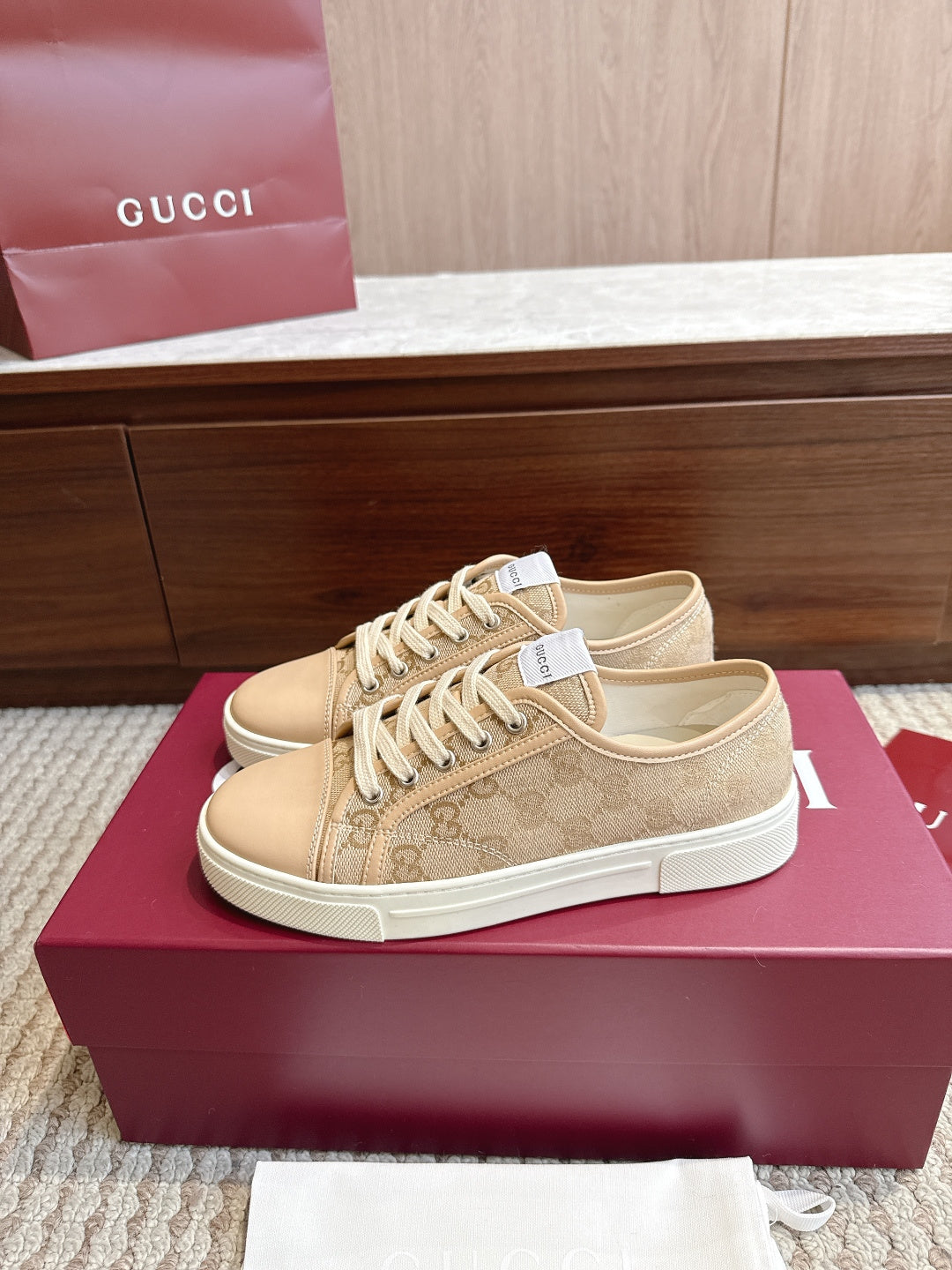 GG Tennis 1977 Low-Top Sneakers Brown Beige Leather Canvas 104421