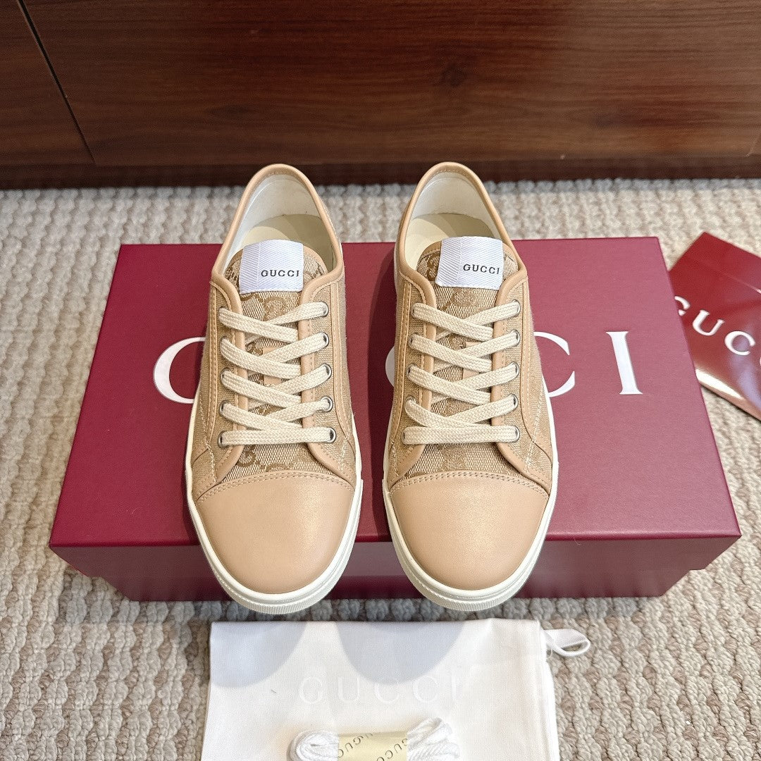 GG Tennis 1977 Low-Top Sneakers Brown Beige Leather Canvas 104421