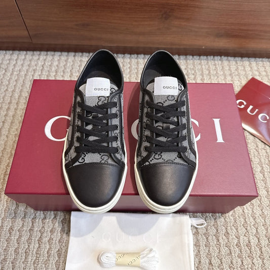 GG Tennis 1977 Low-Top Sneakers Black Grey Leather Canvas 104423