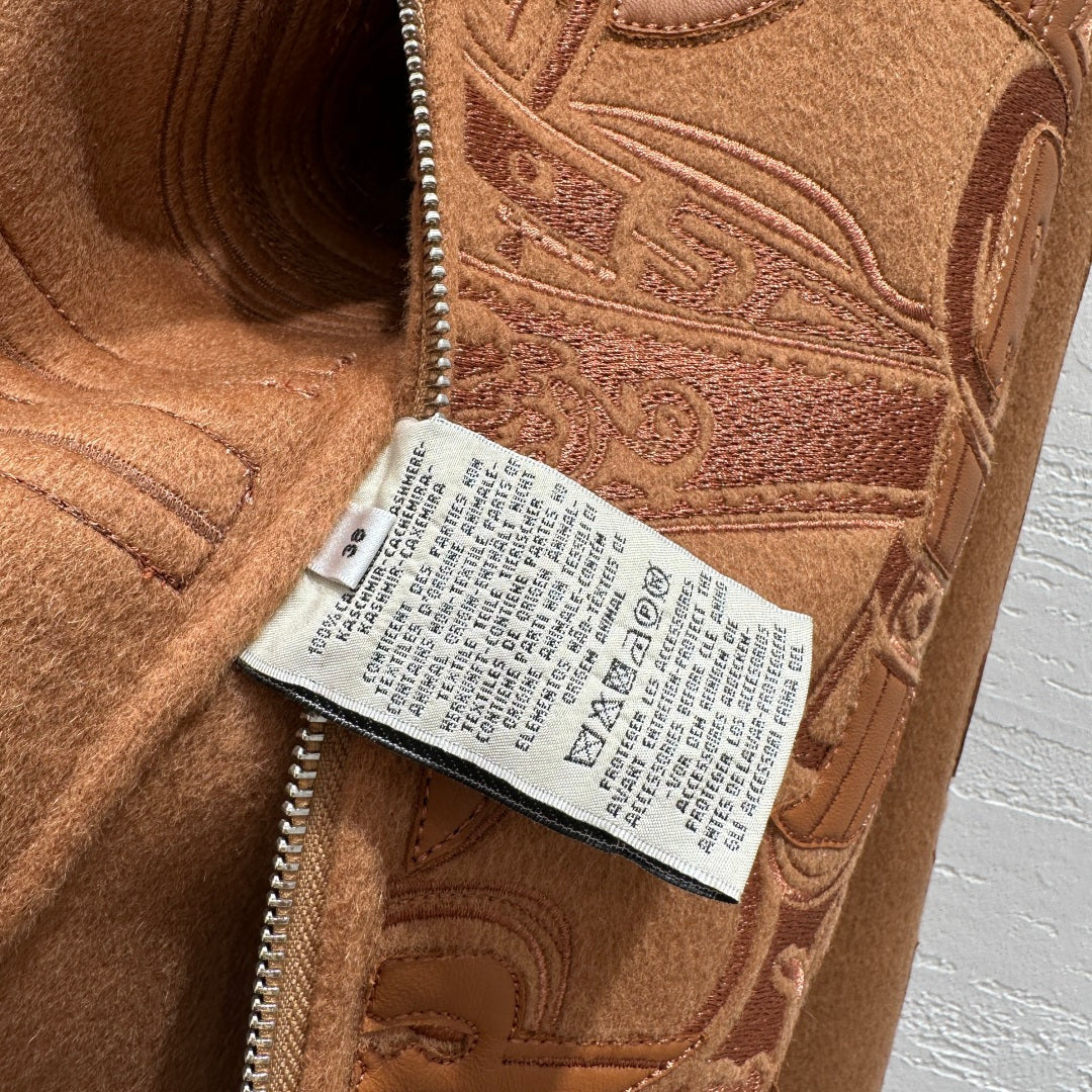 HM Embroidered Short Golden Camel Coat Wool Cashmere Calfskin 349658