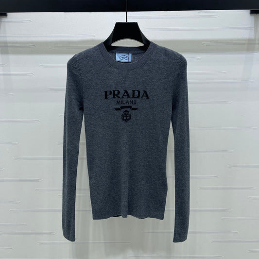Prada Logo-Intarsia Wool Jumper Anthracite Grey Wool 351036