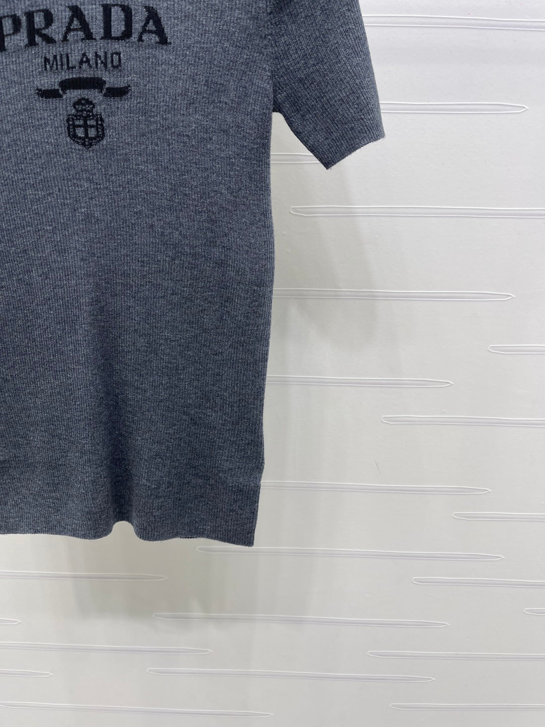 Prada Round Neck Knit Short-Sleeve Top Slate Gray Wool 351042