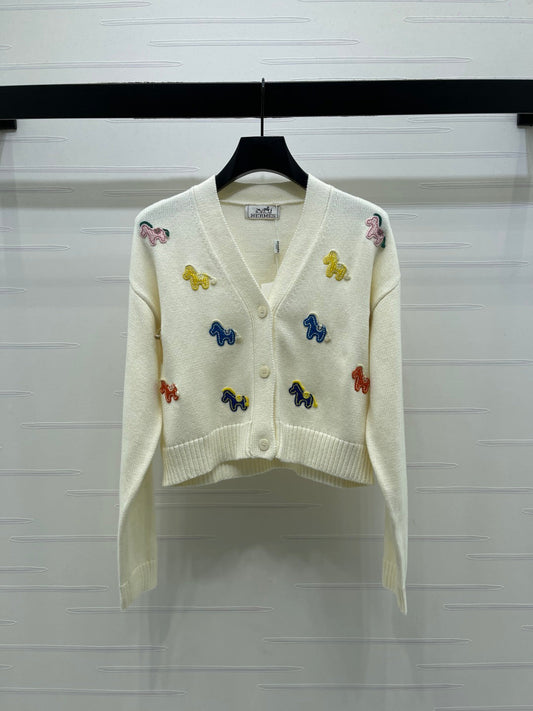 HM 26s Colorful Pony V-neck Cardigan Ivory Wool 344102