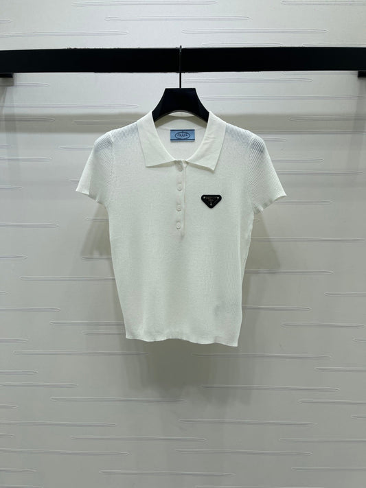 Prada Polo Shirt White Silk Linen 392713