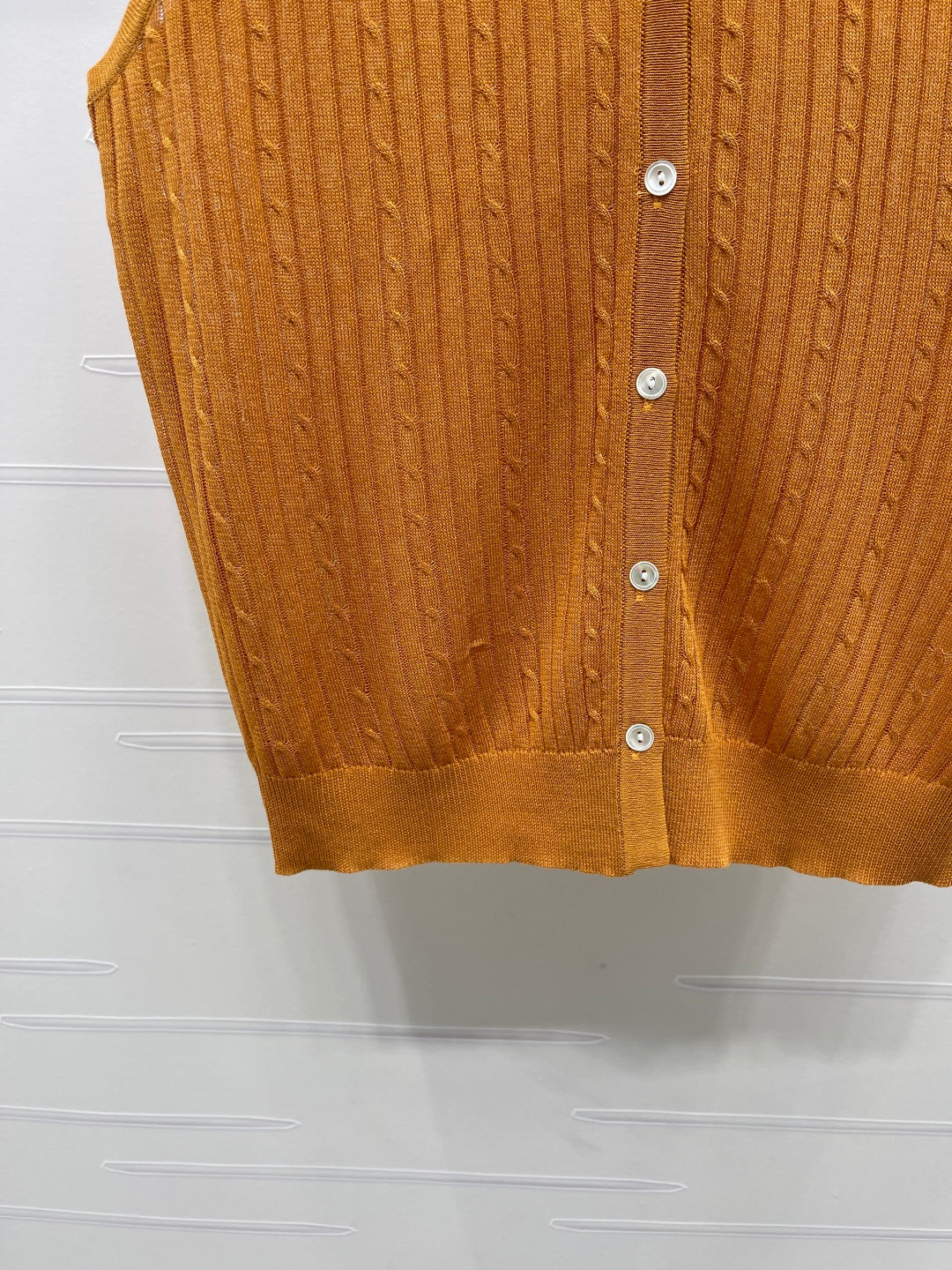 YSL Collared Knit Vest Brown Spun Silk Linen 397455