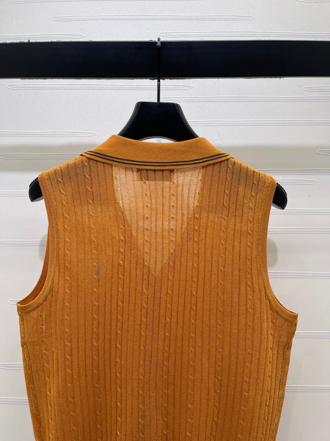 YSL Collared Knit Vest Brown Spun Silk Linen 397455