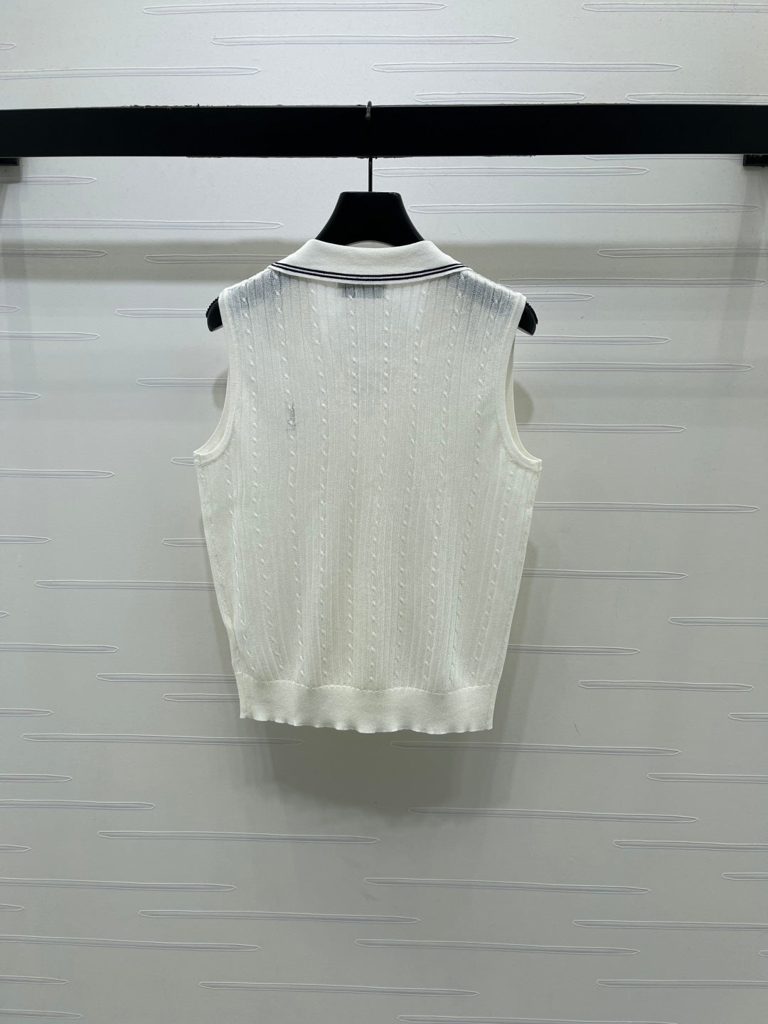 YSL Collared Knit Vest White Spun Silk Linen 397453