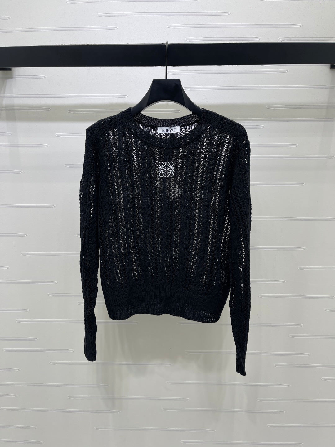 Loewe 26s Cable Knit Long-Sleeve Sweater Black 406571
