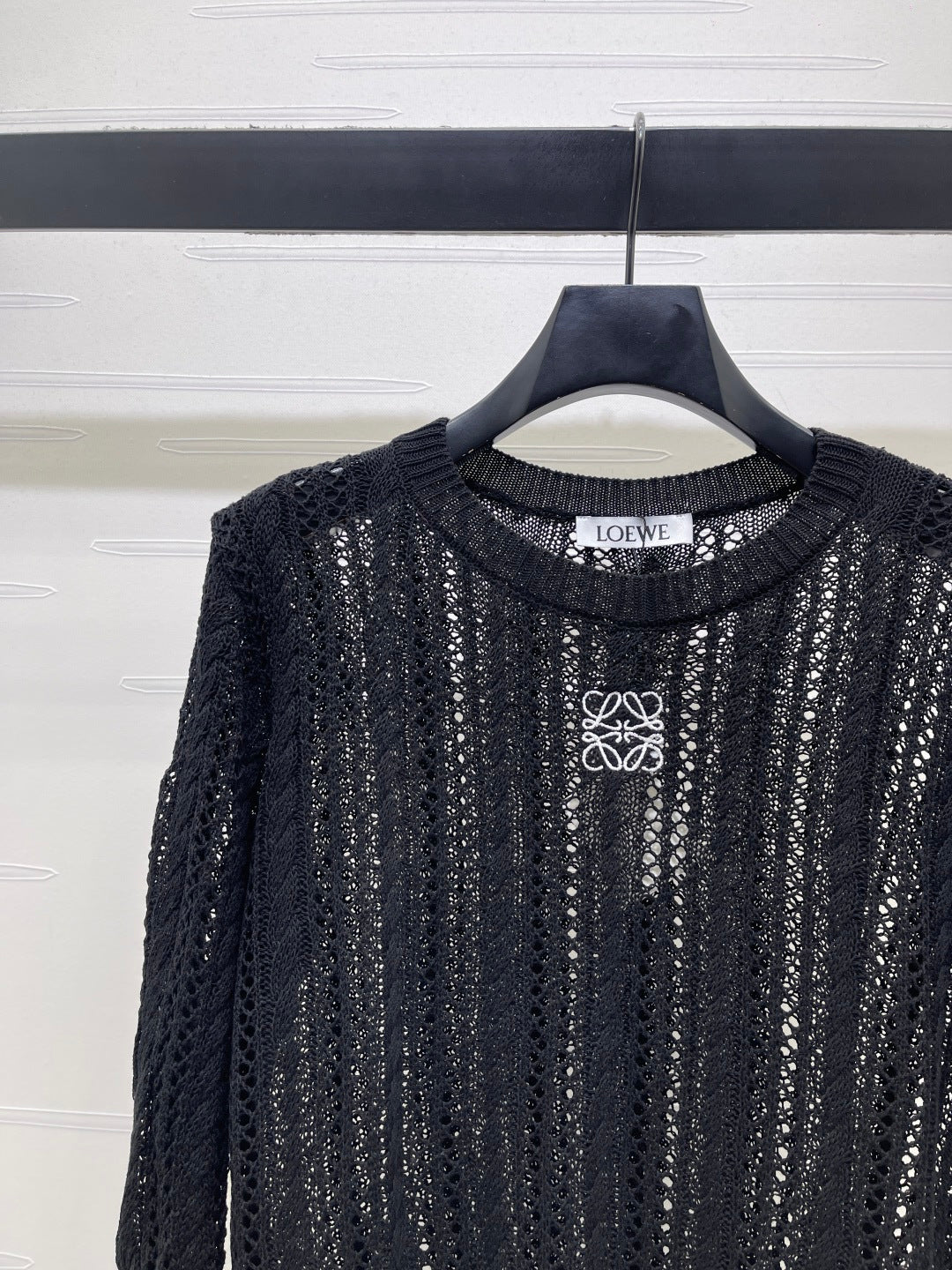 Loewe 26s Cable Knit Long-Sleeve Sweater Black 406571