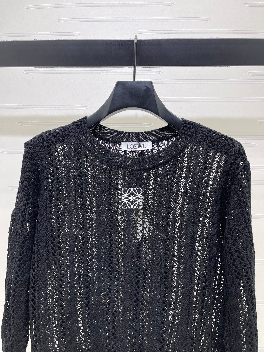 Loewe 26s Cable Knit Long-Sleeve Sweater Black 406571