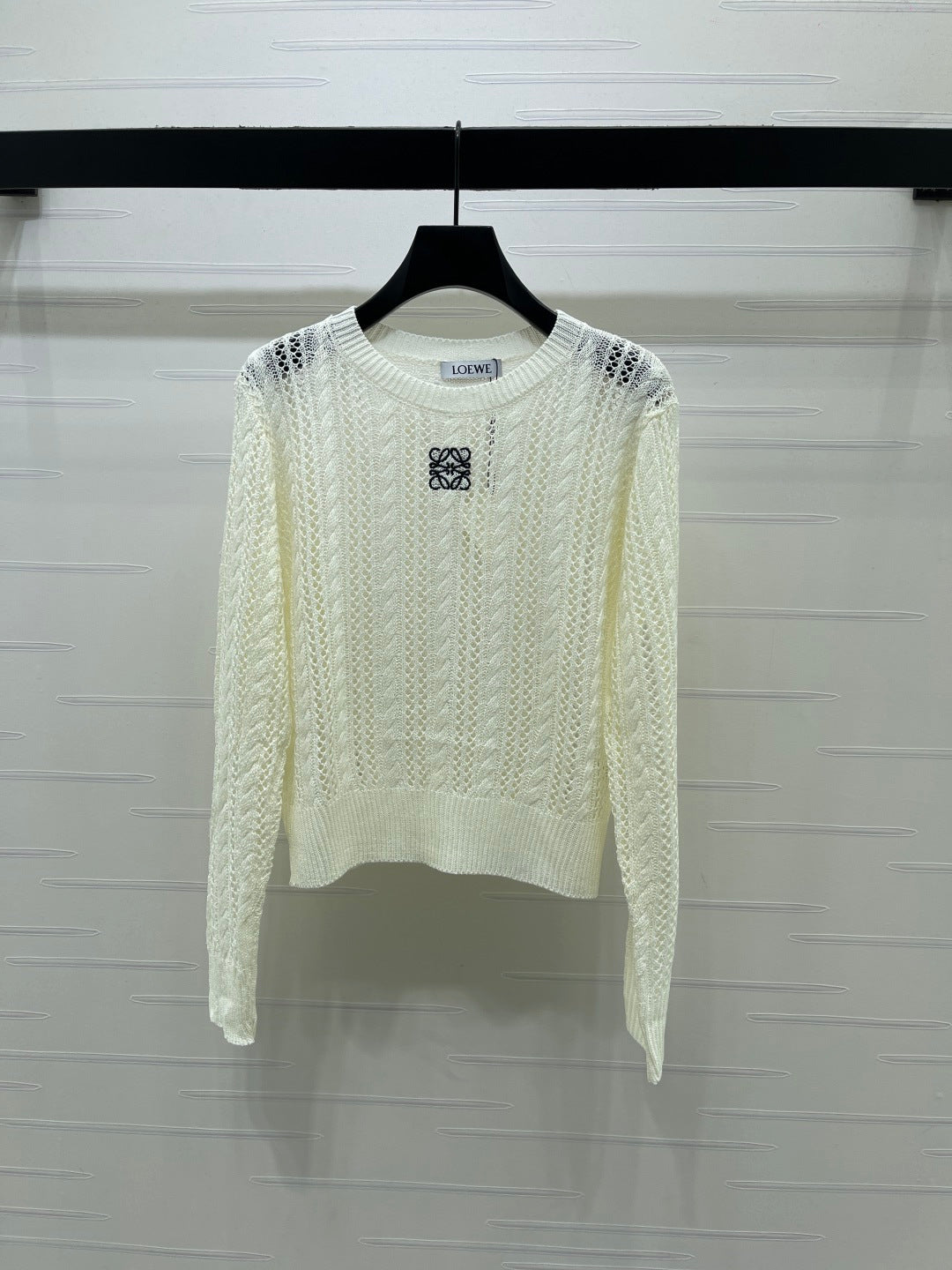 Loewe 26s Cable Knit Long-Sleeve Sweater Cream 406570