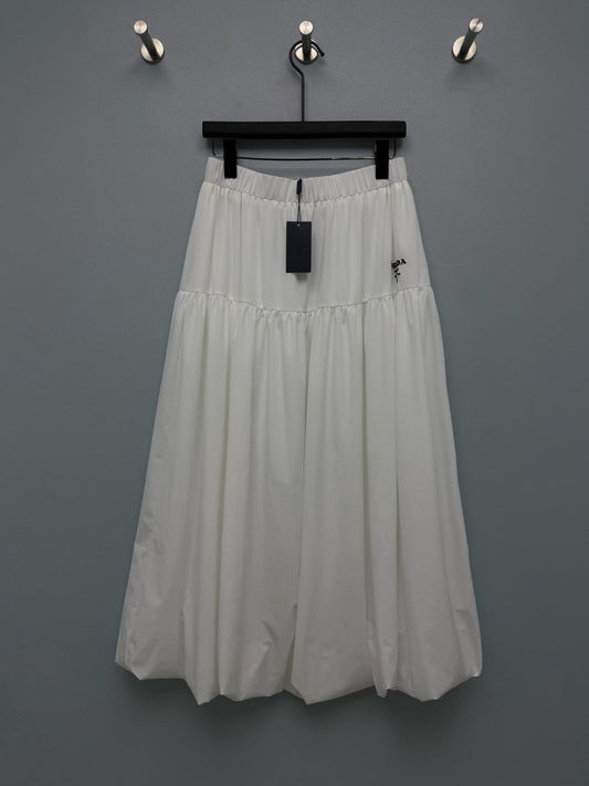 Prada 26s Elastic Waist Layered Tulip Skirt White Cotton Polyester 411636
