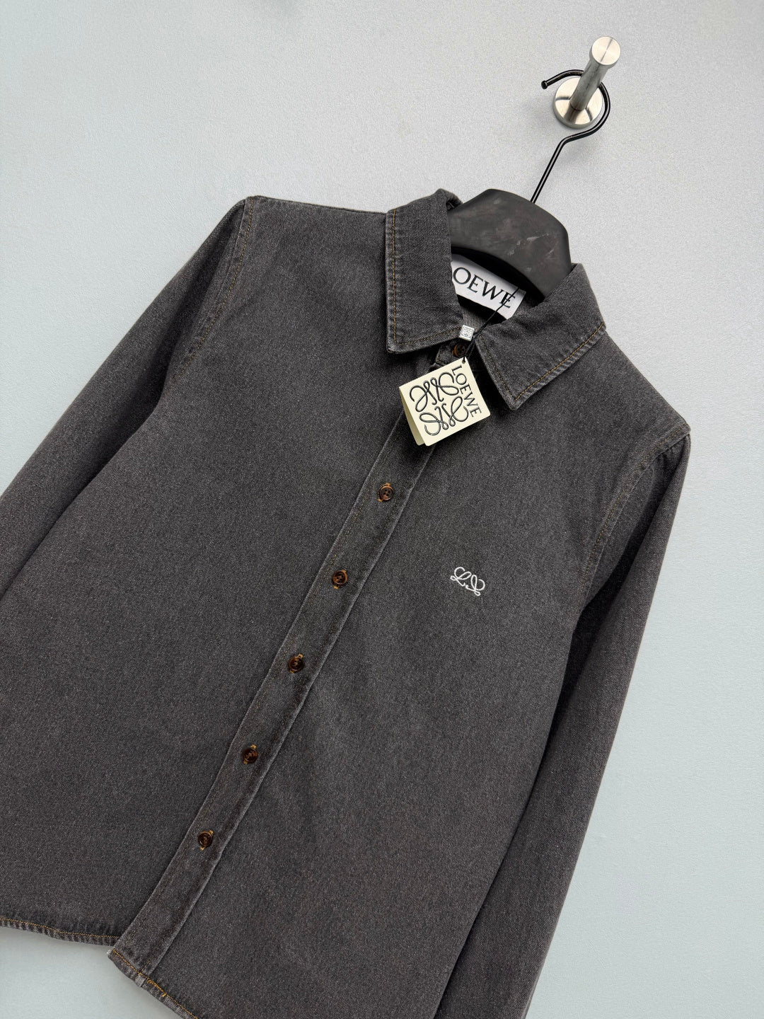 Loewe 26s Embroidered Denim Long-Sleeve Shirt Grey 411621