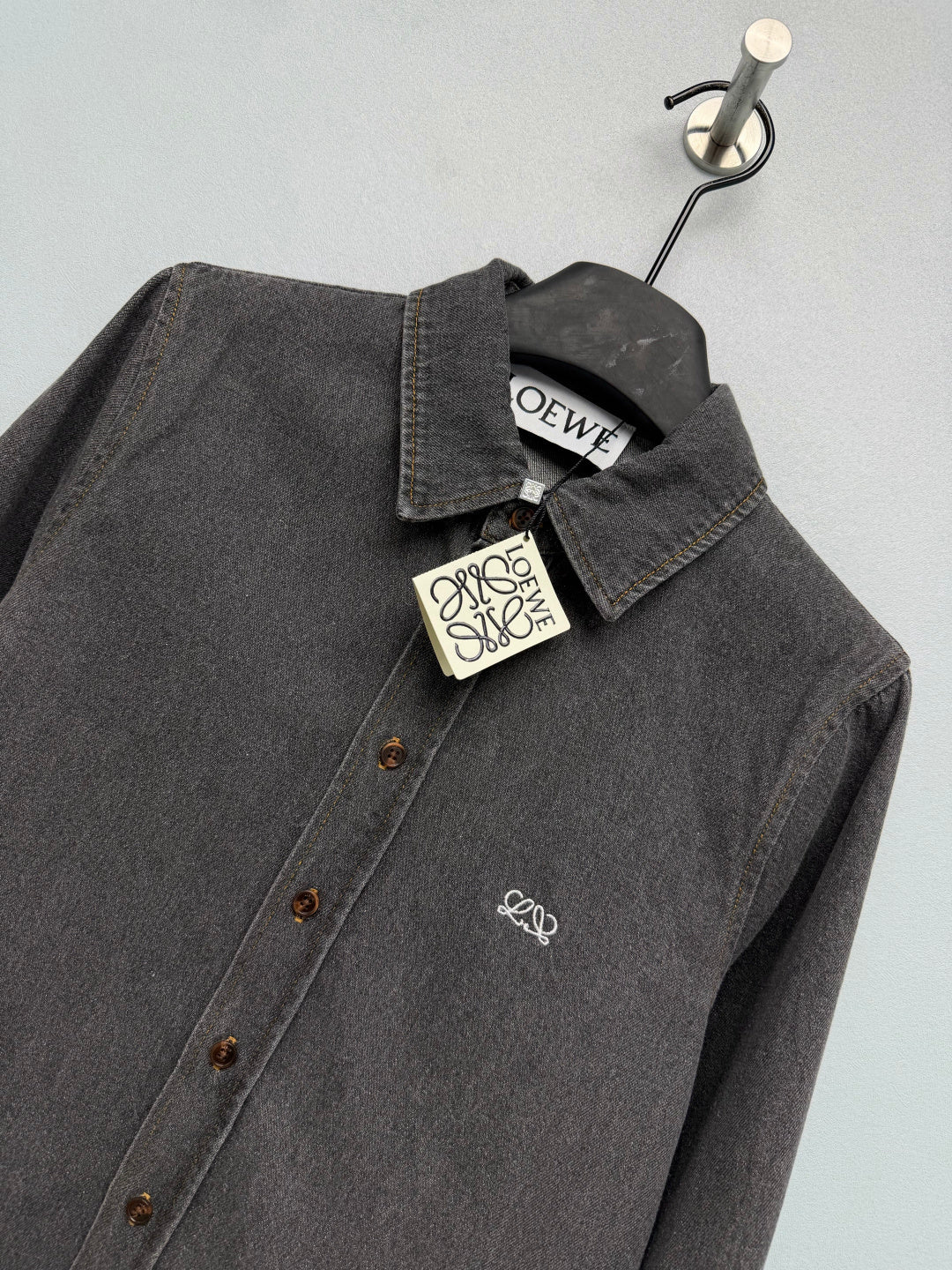 Loewe 26s Embroidered Denim Long-Sleeve Shirt Grey 411621