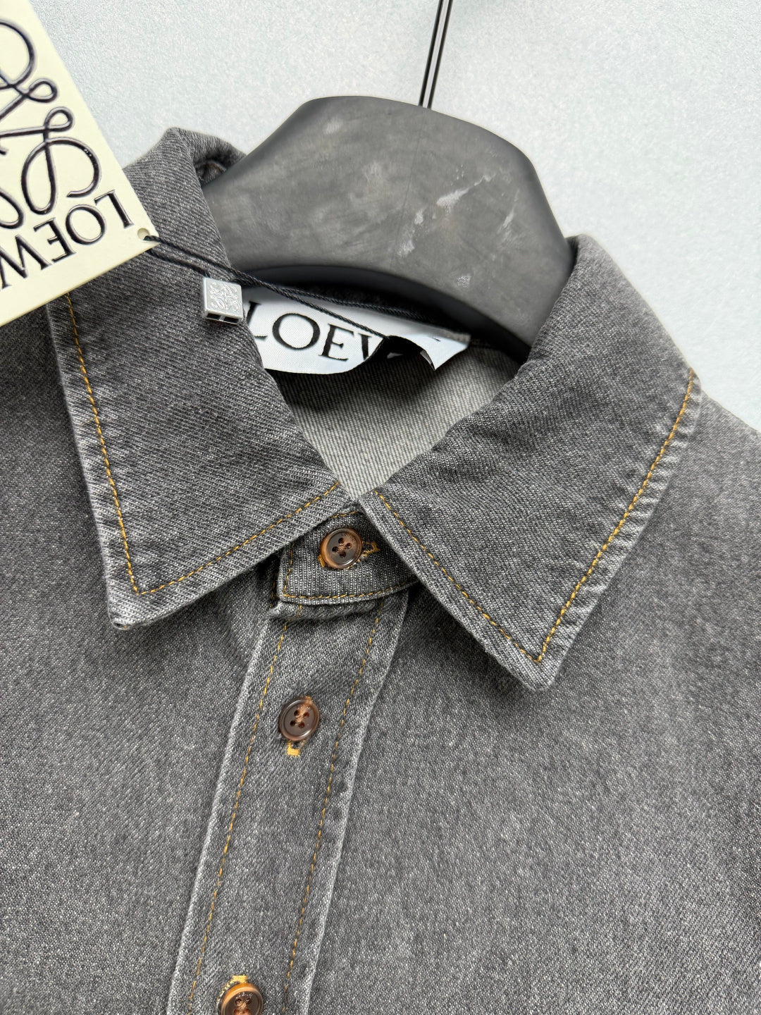 Loewe 26s Embroidered Denim Long-Sleeve Shirt Grey 411621