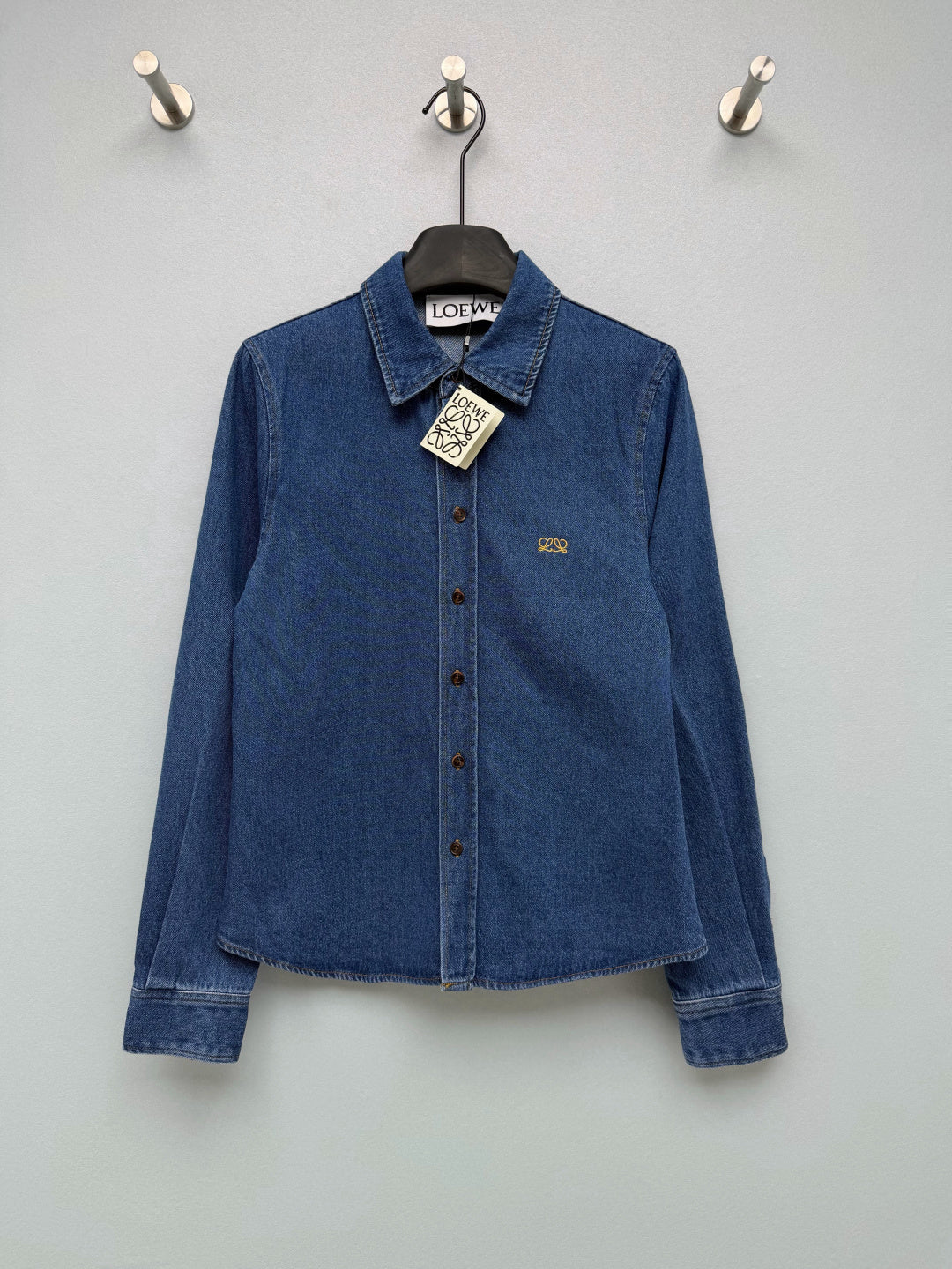 Loewe 26s Embroidered Denim Long-Sleeve Shirt Blue 411622