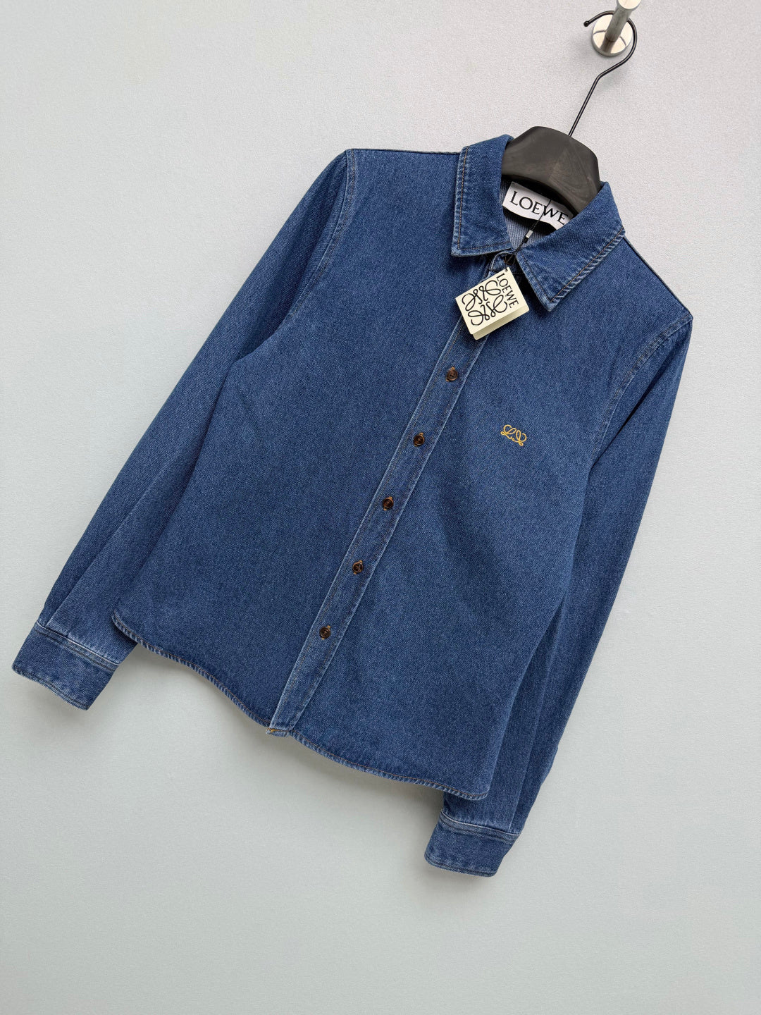 Loewe 26s Embroidered Denim Long-Sleeve Shirt Blue 411622