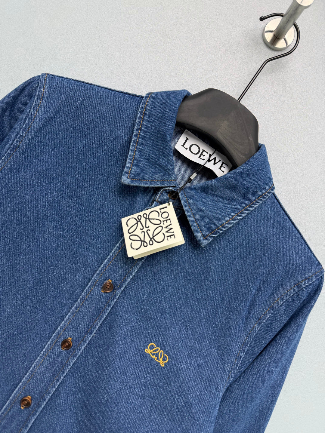 Loewe 26s Embroidered Denim Long-Sleeve Shirt Blue 411622