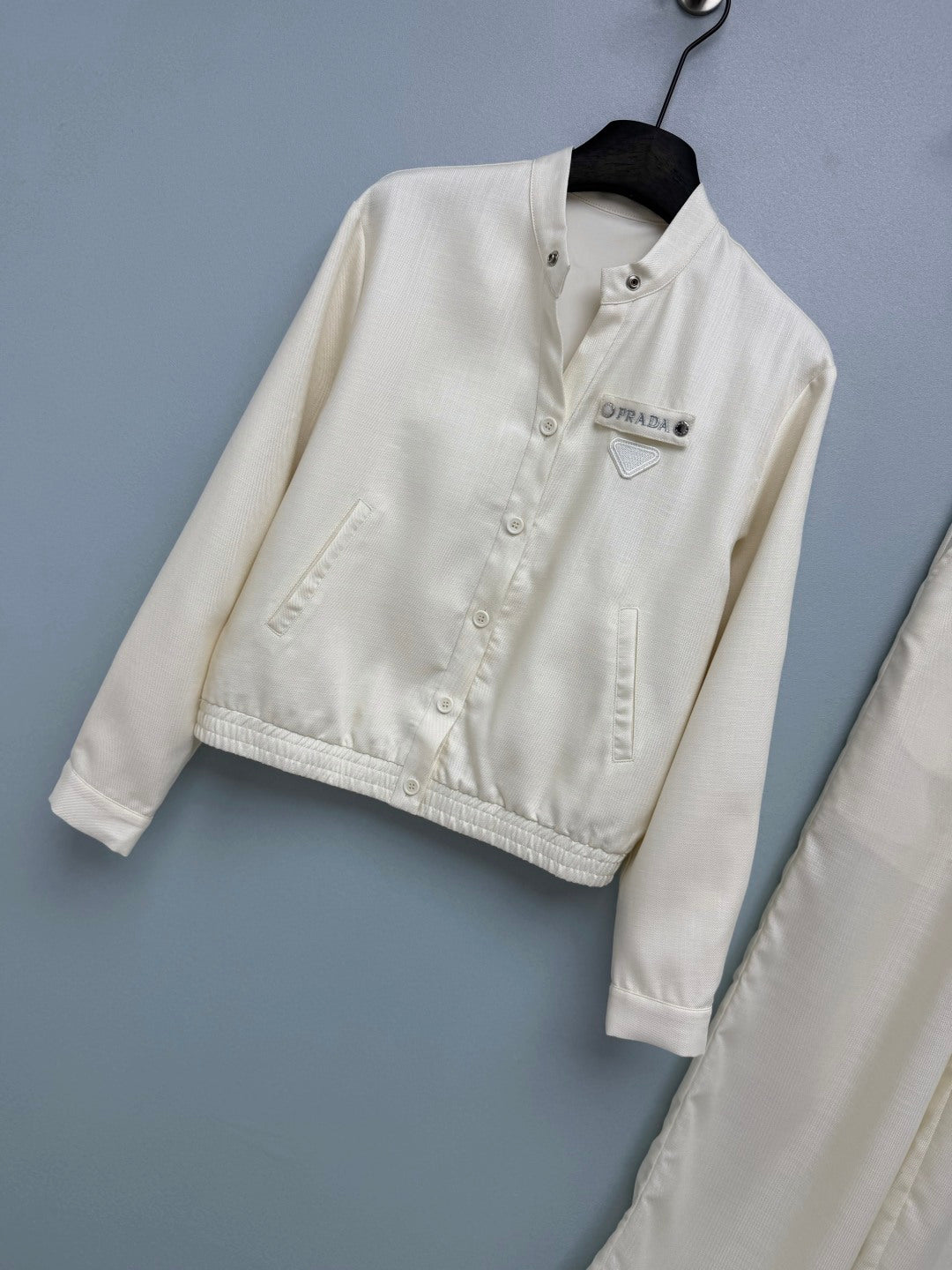 Prada 26s Set Blouson Jacket & Long Pant Ivory Polyester 421429