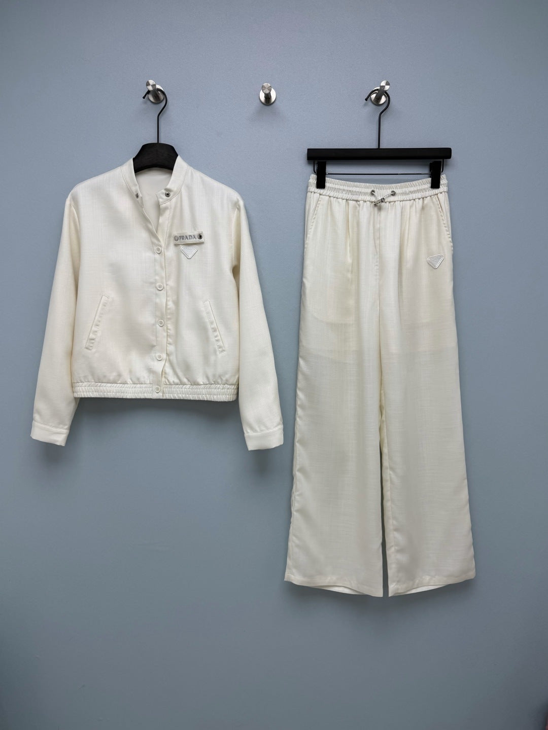 Prada 26s Set Blouson Jacket & Long Pant Ivory Polyester 421429