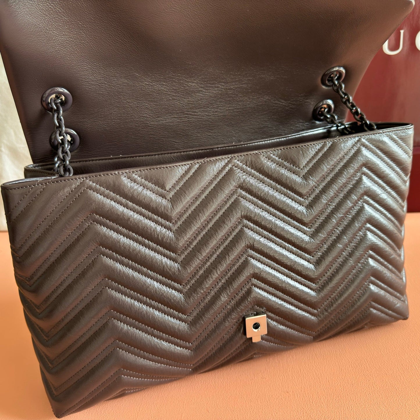 GG MaxiMatelassé GG Marmont Shoulder Bag 37.5 Dark Brown Leather