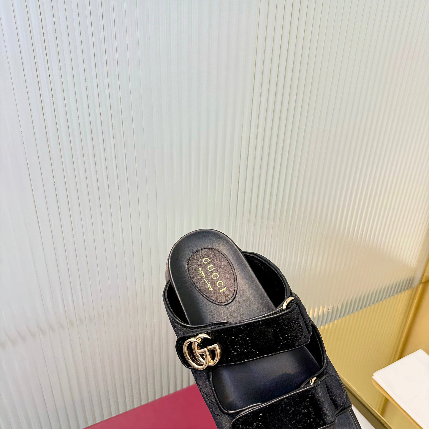 GG 26s Dad Mule Sandals Black Leather Velvet 714864