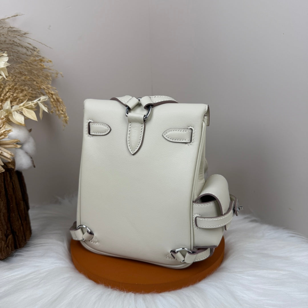 HM Kelly Jump Backpack White Cowhide Sliver Hardware 270038